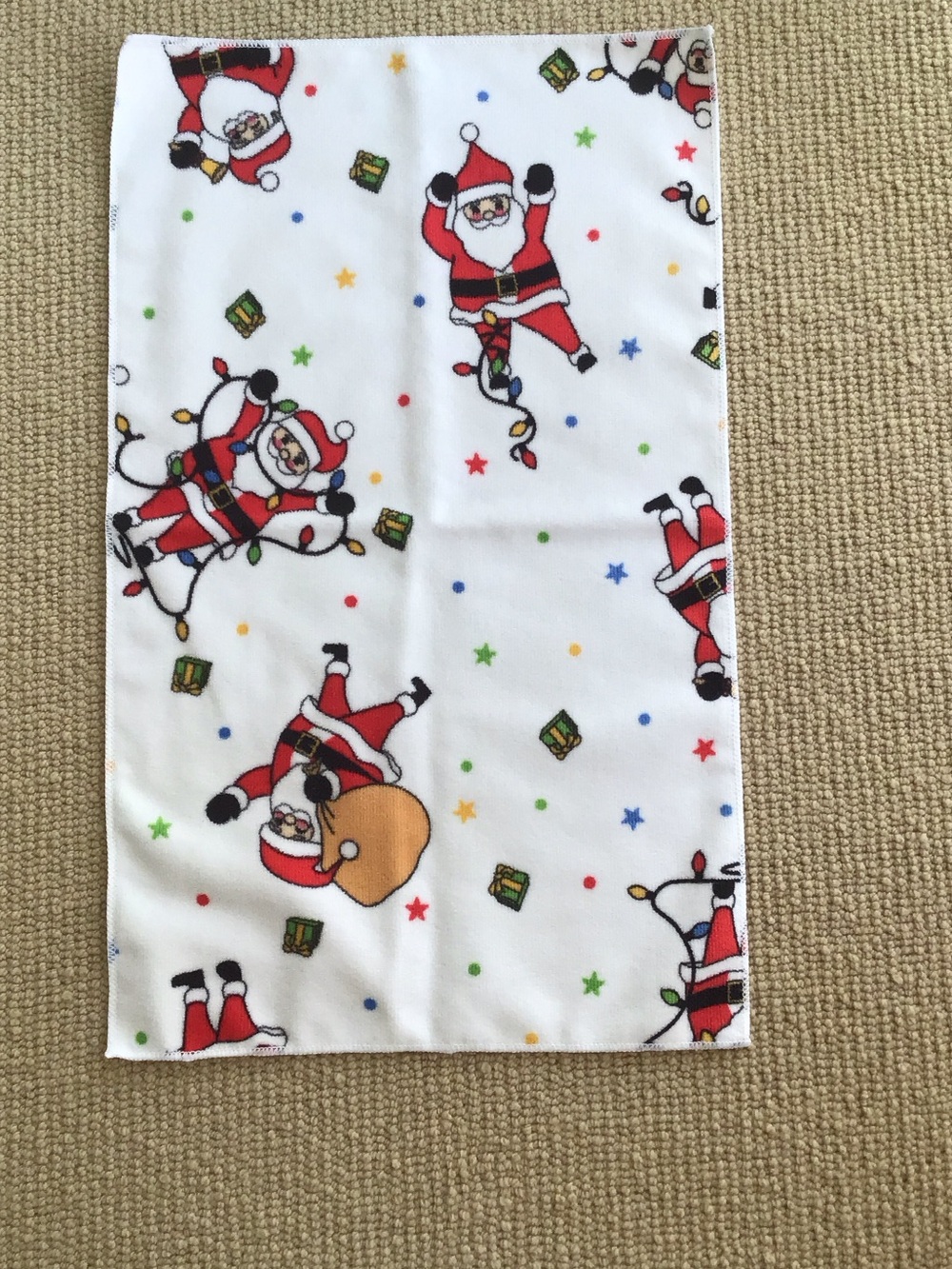 Festive Santa Print Holiday Kitchen Towel - White & Red